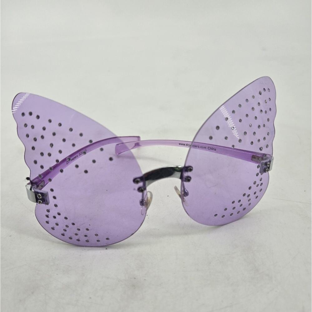 Vintage 90s Designer Dr Peepers Purple Butterfly Rhinestone Festival Sunglasses